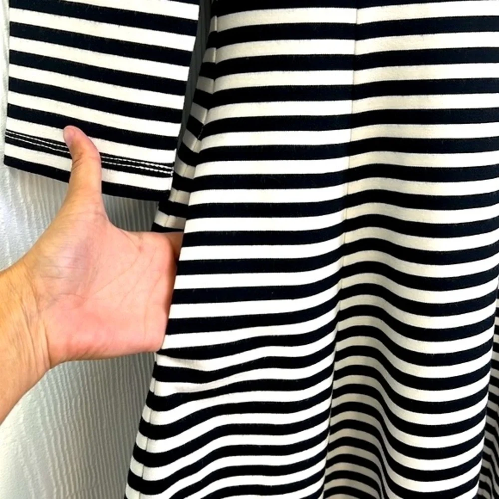 Kate Spade - Brooke Street Black & White Stripes Quarter Sleeve Midi Dress SM